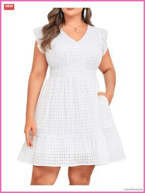 Plus Size Summer Dress V-Neck Flutter Sleeve A-Line
